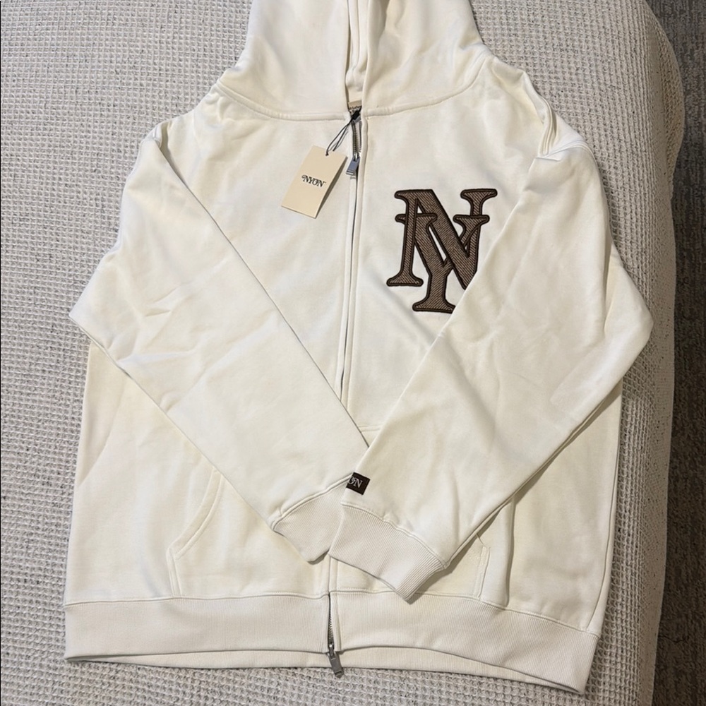 New York or Nowhere Cream Brown Zip-Up Hoodie